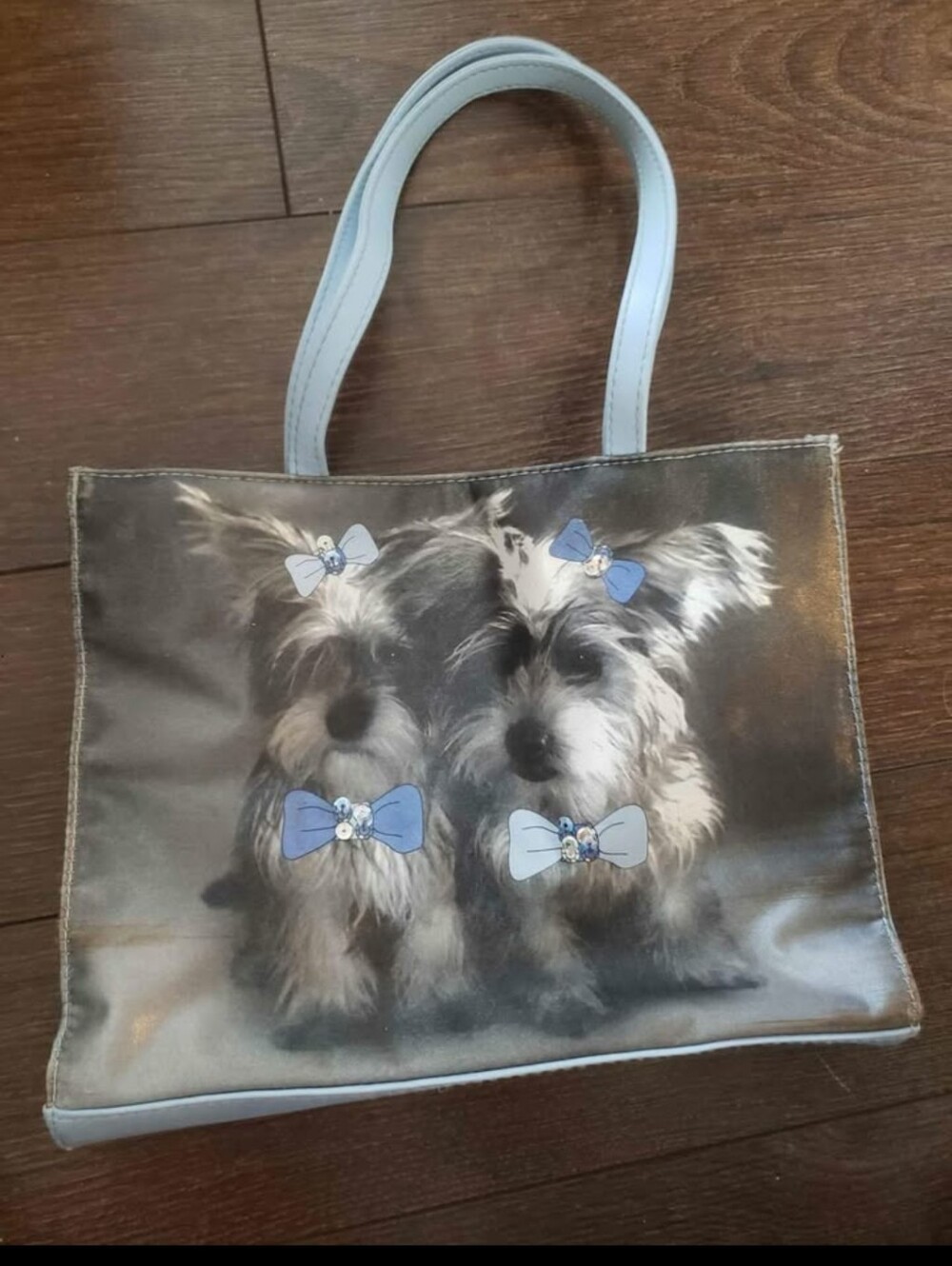 Blue Bow Puppy Tote Bag - Dog Print